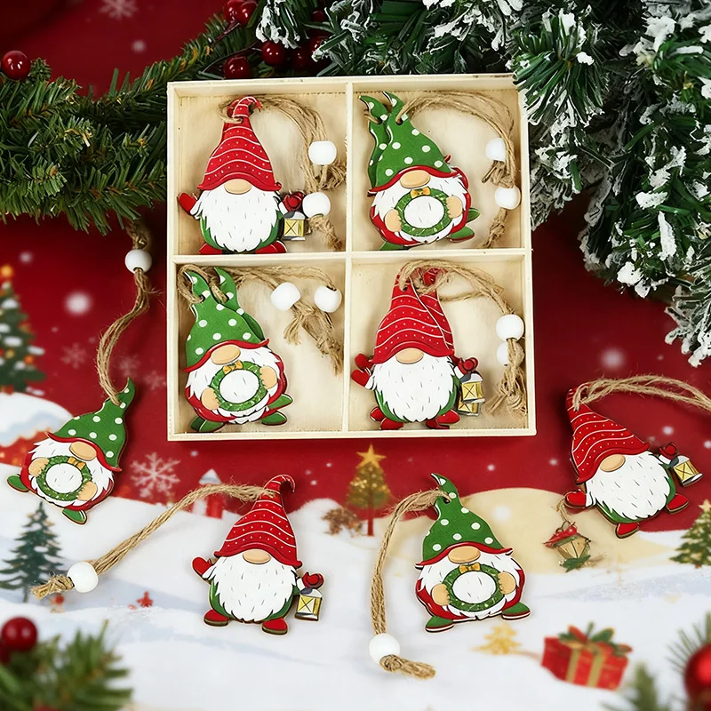 12pcs Christmas Gnome Wooden Pendant Xmas Tree Hanging Ornaments 2025 Navidad Party Decoration for Home 2026 New Year Kids Gift