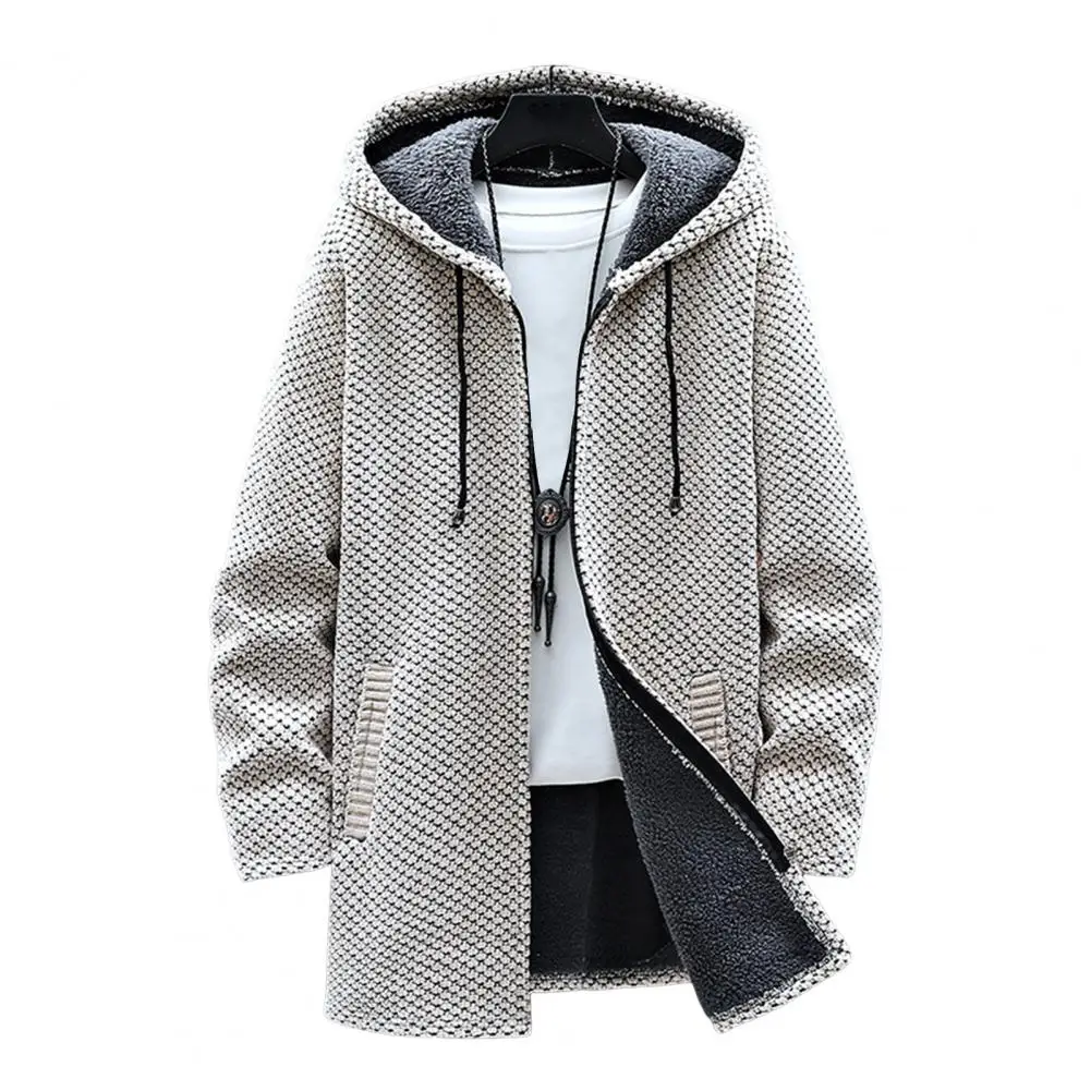 

Stylish Men Jacket Solid Color Mid-Length Men Coat Zipper Knitting Jacket