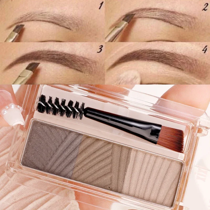 

Natural Long-Lasting Eyebrow Powder 3 Colors Matte Waterproof Sweatproof Black Brown Eyebrow Enhancer Nose Shadow Makeup Palette