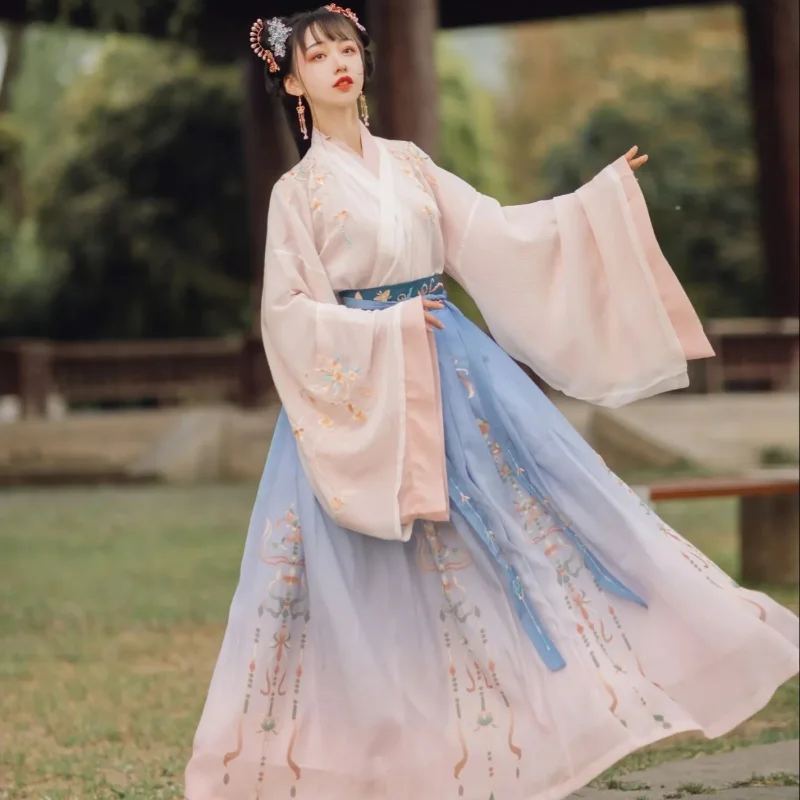 Traditional Ancient Chinese Female Costume Embroidered Flowers