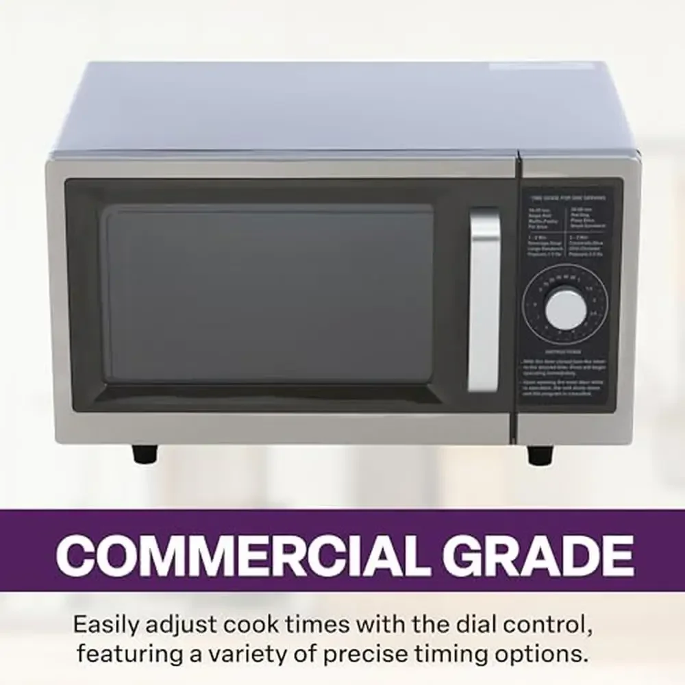 Commercial Microwave 1 Cubic Ft Stainless Steel 1000W NSF Approved Dial Control Easy Grip Handle Perfect Office Break Rooms and 4