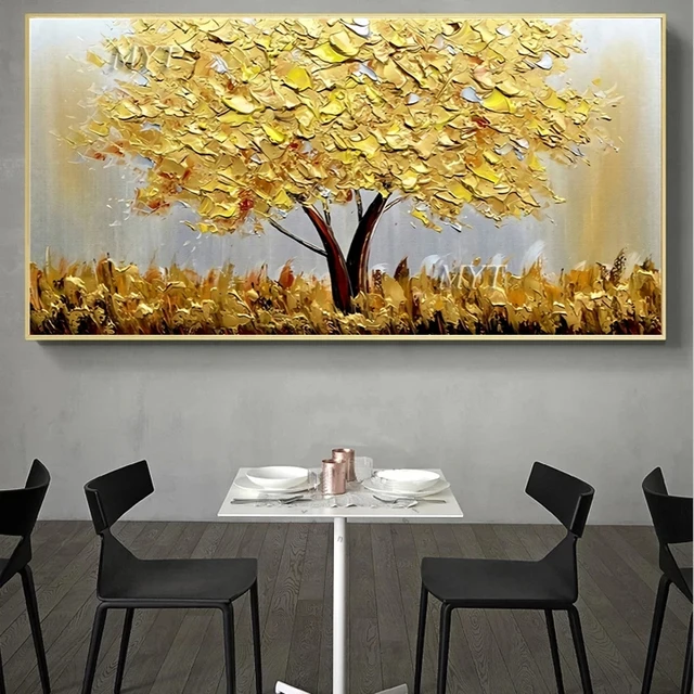 Albero della vita d'oro pittura a olio Poster e stampe su tela quadri  astratti arte moderna della parete per la decorazione del soggiorno di casa  - AliExpress