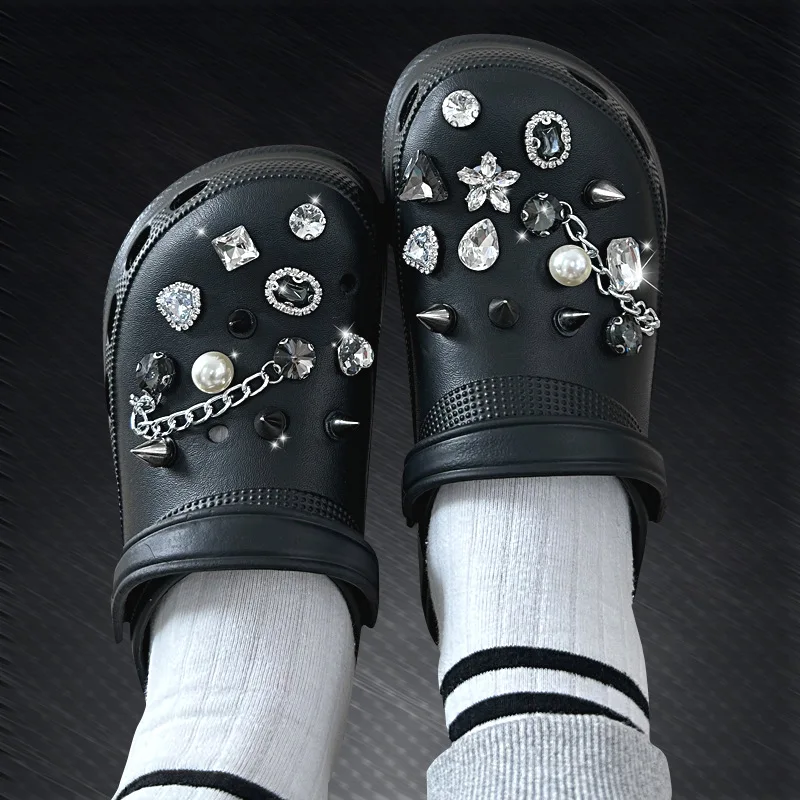 24-teiliges Sommer-Mode-Schuhcharms-Set: DIY Perlen-, Niet- und Diamantketten-Dekorationen für Clogs und Schuhe