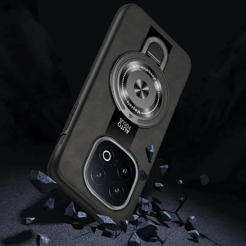 Sheepskin Leather Wireless Charging Magnetic Ring Holder Shockproof Phone Case
