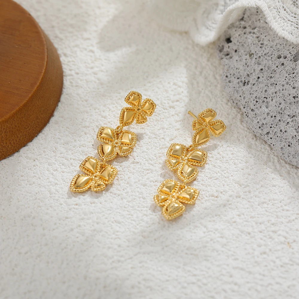 Vintage Twisted Flower Dangle Earrings Hypoallergenic Waterproof Petal Splicing Long Ear Stud for Women Fashion Jewelry 2025 New