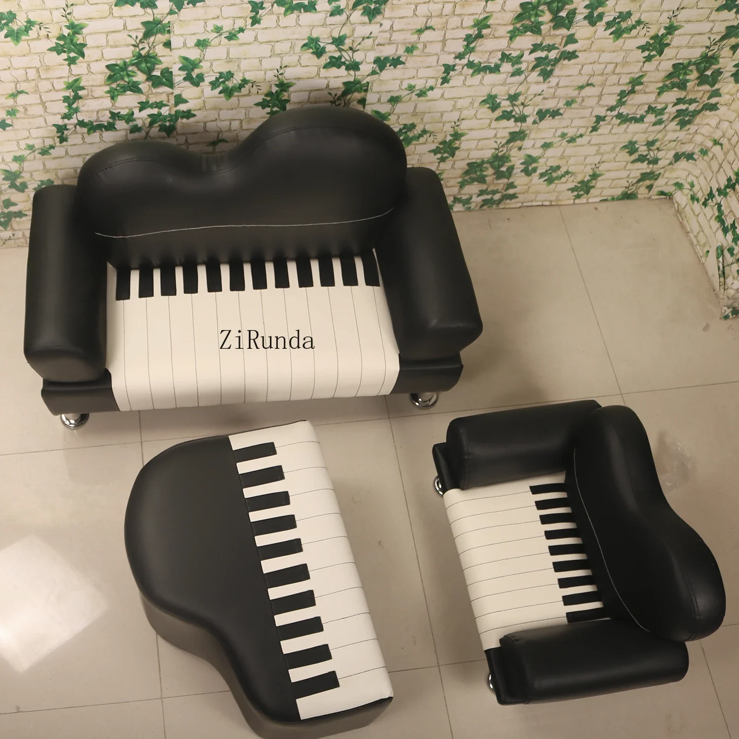 Piano children's sofa cartoon leather black and white combination stool cute sofa