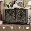 Decorative Sideboard Buffet Cabinet with 4 Doors, Black Accent Storage Cabinet with Carved Flower Pattern, Wood Credenz 4