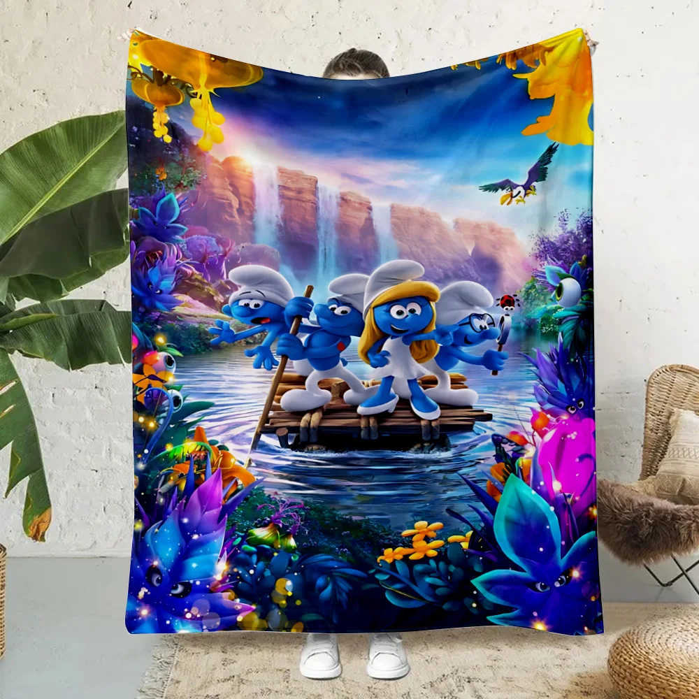 Hot Anime Cartoon Smurfs Printed Blanket Picnic Blankets Warm Blanket Soft and Comfortable Blanket Home Travel Birthday Gift 6