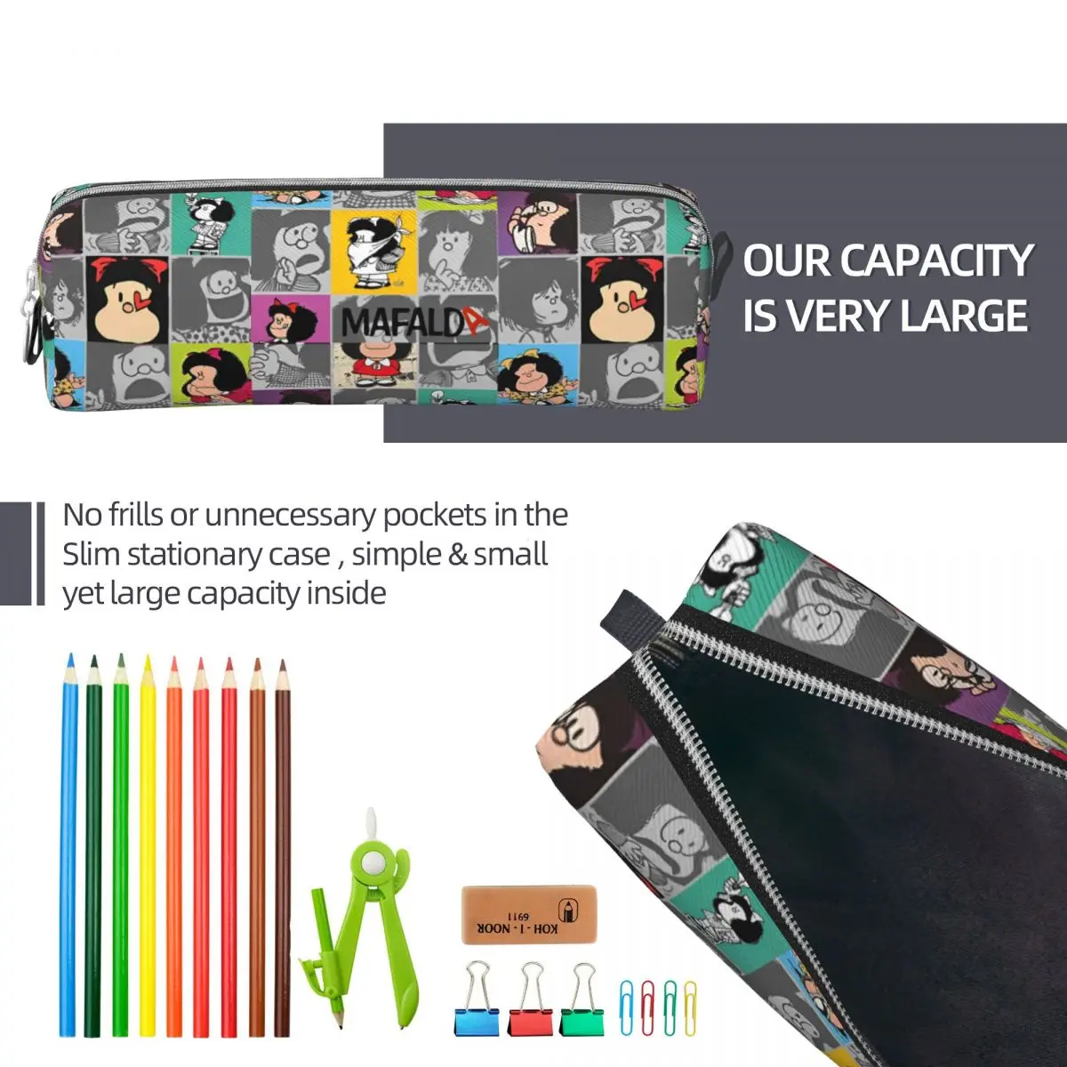 New Mafalda Cartoon Pencil Case Anime Pencilcases Pen for Student Big Capacity Pencil Bags School Supplies Zipper Stationery