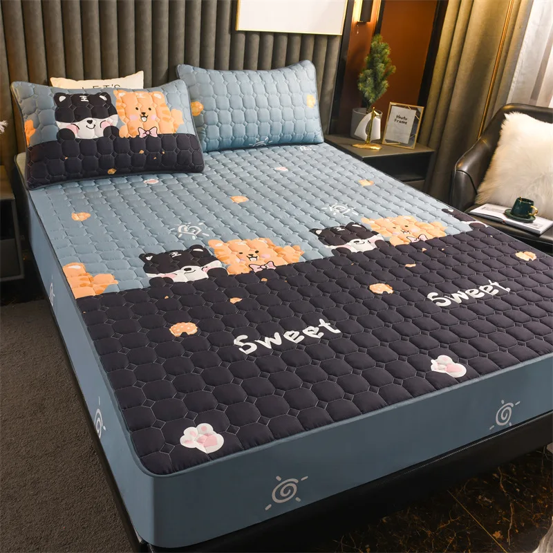 Thicken Quilted Mattress Cover Quilted Bed Fitted Bed Sheet Anti-Bacteria Mattress Topper Air-Permeable Bed Cover