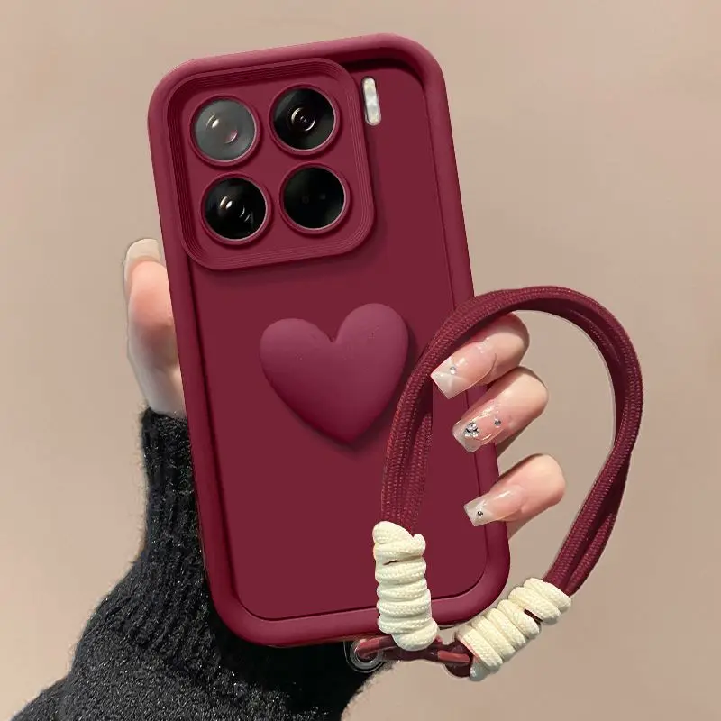 3D Love Heart Hand Strap Back Cover Phone Case