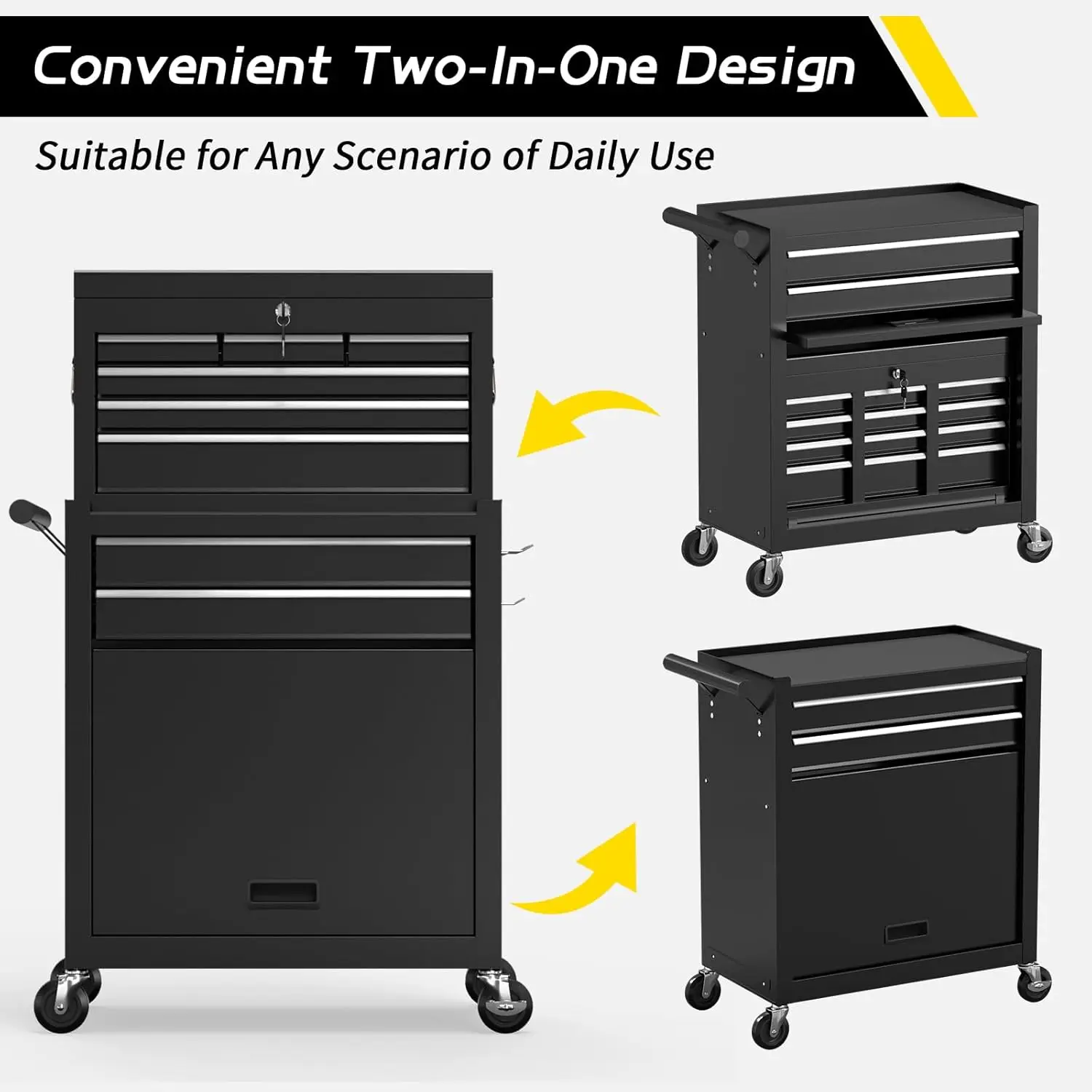 8 Drawer Rolling Tool Chest Large Capacity Rolling Tool Box with Wheels Locking Mechanical Tool Chest Portable Metal (Black) 6