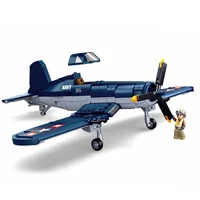 World War II WW2 US Vought Corsair F4U Fighter Propeller Airplane Building Block Battle Bomber Military Weapons Model Brick Toy 3