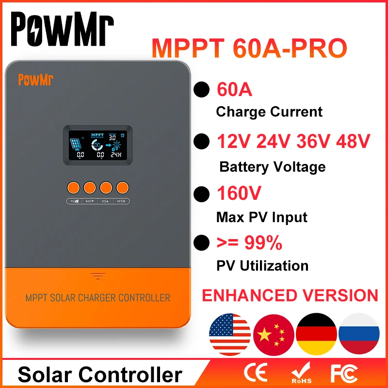 Powmr Mppt 60a Solar Charger Controller Blacklight Lcd Regulator Max Pv