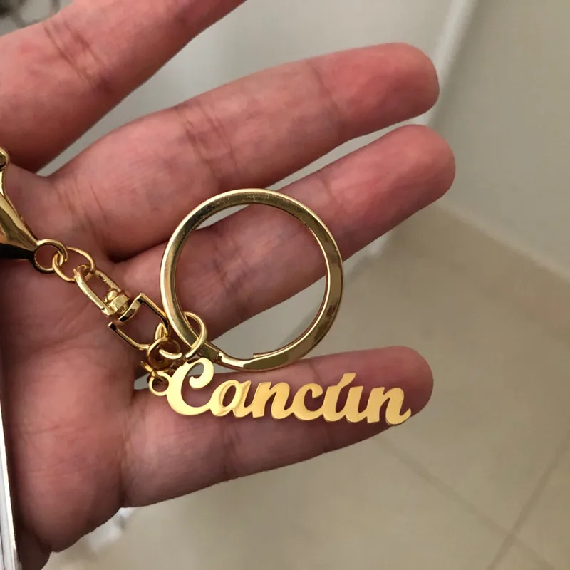 Custom Sculpture Name Keychain For Women Men 316L Stainless Steel Nameplate Key Ring Personalized Jewelry Gift For Boyfriend