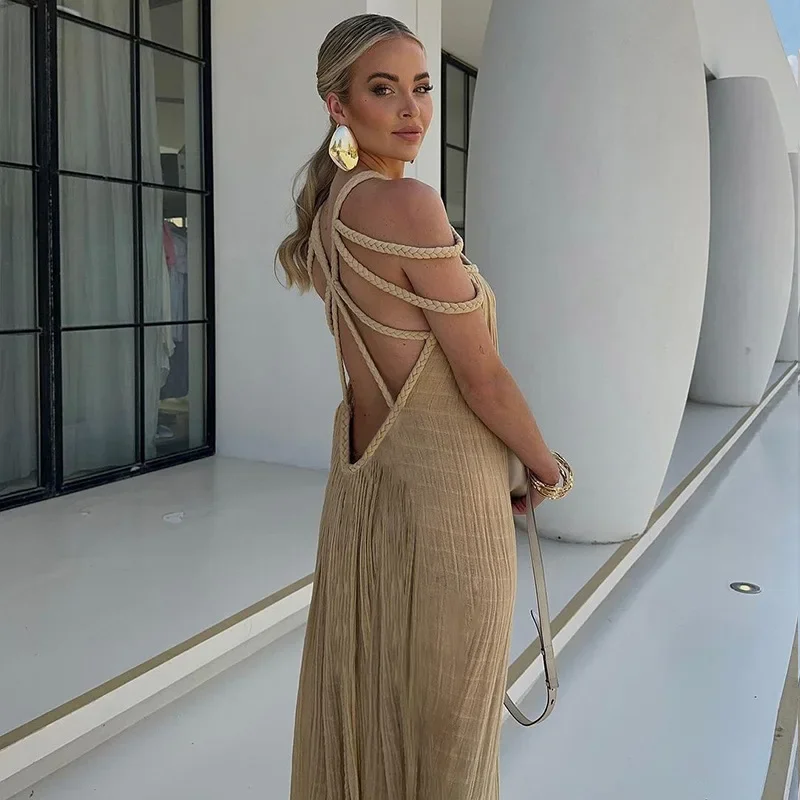 Sexy Beach Dress 2024 Trend Cover Ups Woman Pareo Beach Cover-ups Summer Sarong Kaftan Backless Bohemian Dresses Women Beachwear