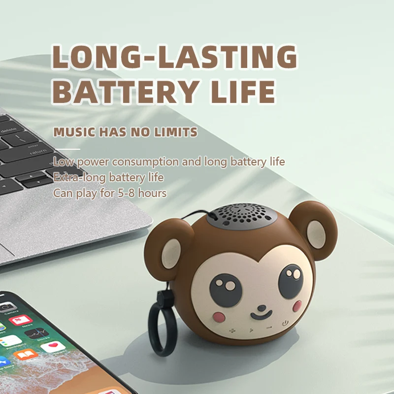Mini Cute Bluetooth 5.2 Speaker Cartoon Monkey TWS Stereo Soundbar IP65 Waterproof Music Player Support TF Card Play Best Gifts