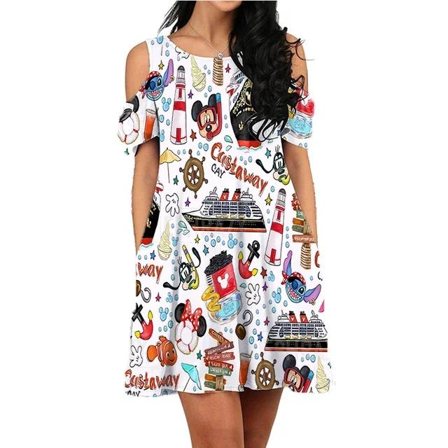 

Disney Cruise Sexy Dress Women's Short Sleeve Dress Mickey Cruise Dress Disneyland Mickey And Friends Beach Dress Y2K