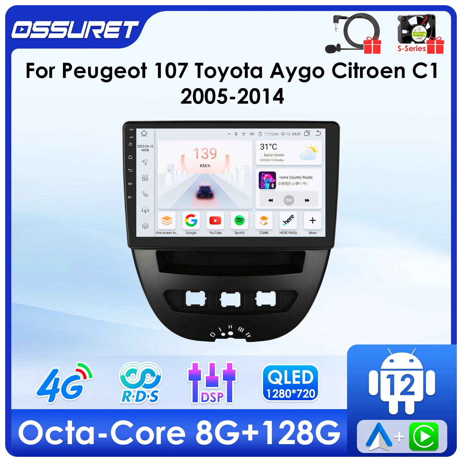 

7862 Wireless Carplay Android For Peugeot 107 Toyota Aygo Citroen C1 Car Auto radio Multimedia Video player GPS navi screen 2din