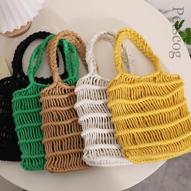 

Summer Boho Small Tote Bags For Women Cotton Woven Hollow Design Shoulder Bag Beach Party Travel Clutch Purse Bohemian Handbags