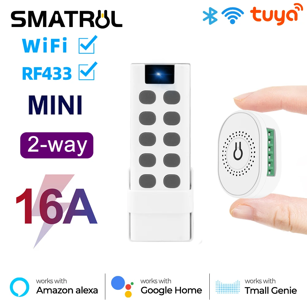 SMATRUL Tuya WiFi RF433 Smart Wireless Switch Light Module Remote Control 2 Way On Off Breaker 110V 220V For Google Home Alexa