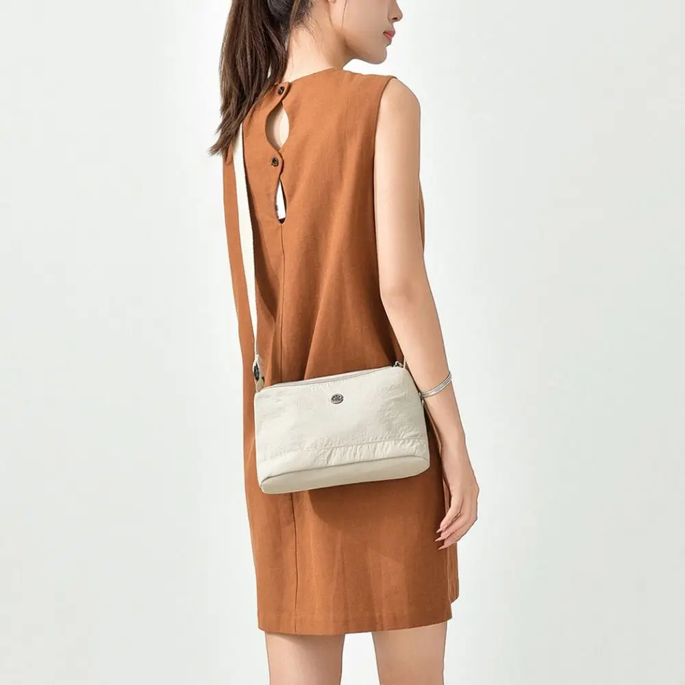 Trendy Soft Nylon Cloth Women Shoulder Bag Multiple Pockets Casual Style Messenger Bag Solid Color Crossbody Bags Party