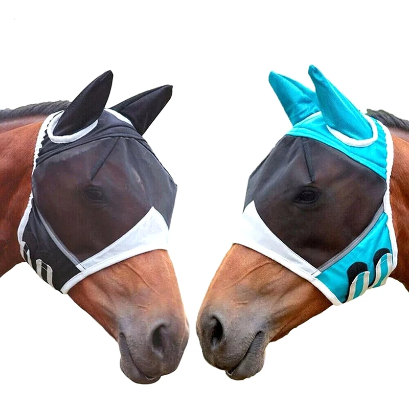 Horse Mask Stretchy Adjustable Breathable Anti-uv Anti-mosquito Horse Hood Mesh Fly Protective Cover Equestrian Equipment 2