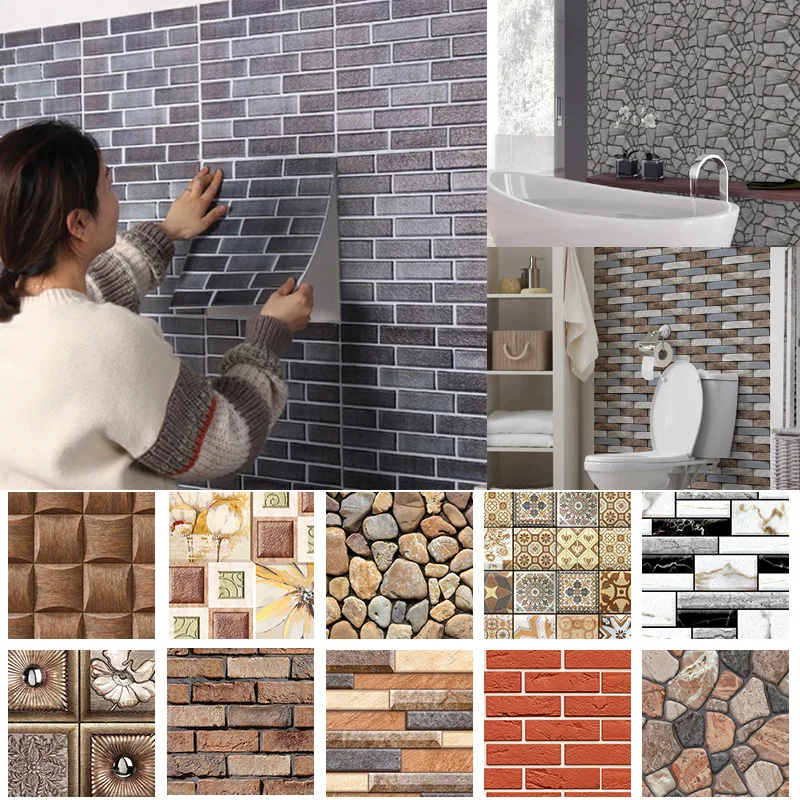 

Aimor 3D Self Adhesive Brick Wallpaper Pvc Waterproof Removable Stick Stone Wall Panels Stickers Home Living Room Bedroom Decor