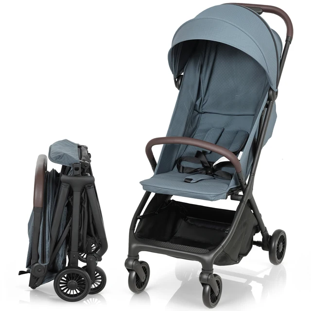 Poussette pliable Pawhut avec dossier inclinable, repose-pieds réglable, capote, harnais 5 points, capacité de charge 15 kg, bleu foncé 1