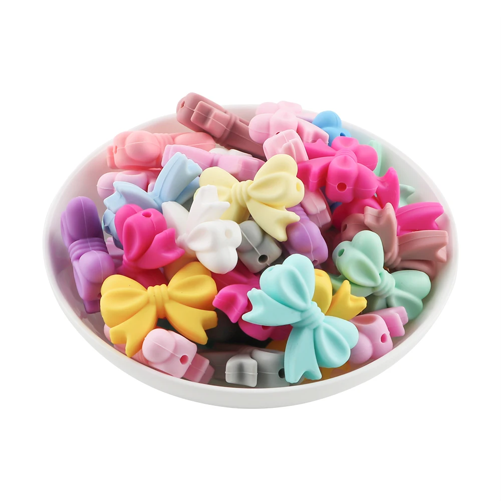 Sunrony Bowknot Silicone Beads Set for DIY Jewelry and Accessories - Pack of 10