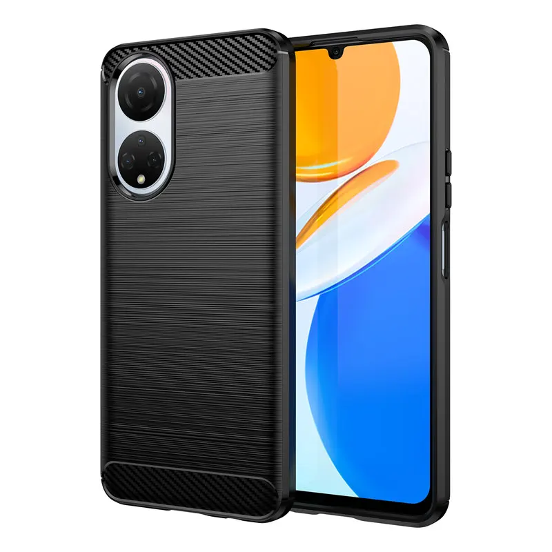 Custodia Per Honor X7 In Fibra Di Carbonio E TPU Morbida - Ultra Sottile, Anti-urto, Antiscivolo (Nero)