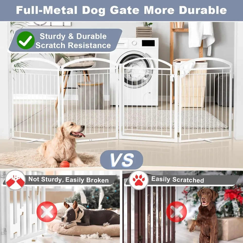 Extra Wide 96'' Tall 36'' Freestanding Dog Gate with Door, Suitable for Outdoor and Indoor Spaces, Large Openings