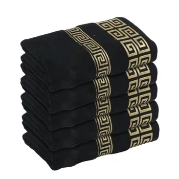Black Cotton Embroidered Hotel Bath Towel Set 1