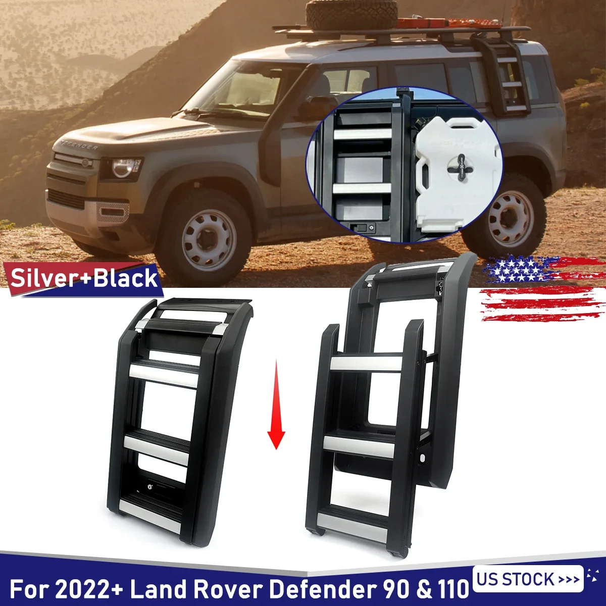 FTAPACCE Klappleiter Für Land Rover Defender 90 - Dachgepäckträger Leiter | 2020-2024 Modell Schwarz
