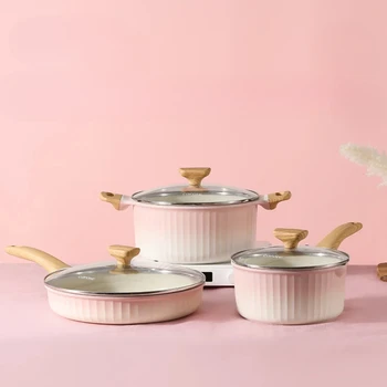 Induction and Gas Stove Pan Set Non-Stick Frying Pan Stir Fry Pan Wok 3-Piece Kitchen Collection for Versatile Healthy