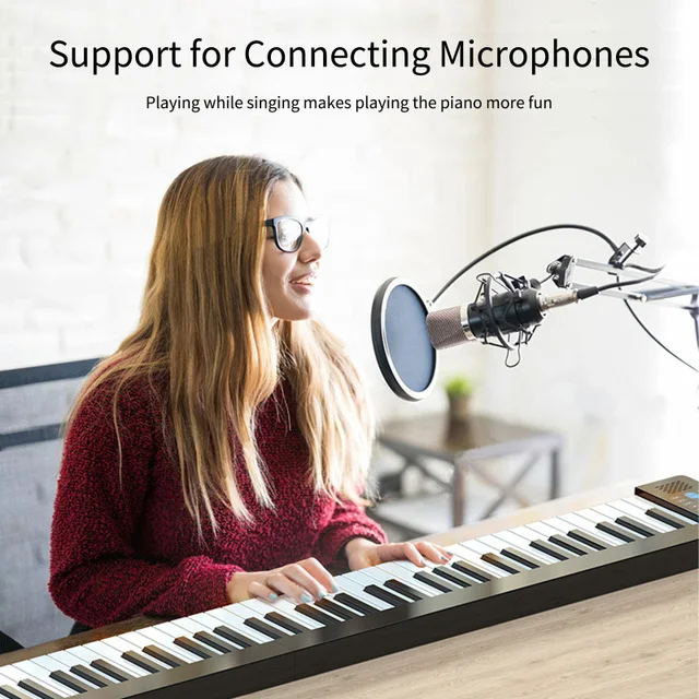 Pianoforte Portatile POHOVE - 49 Tasti Arrotolabile, USB, Per Principianti, Nero - Foto 9