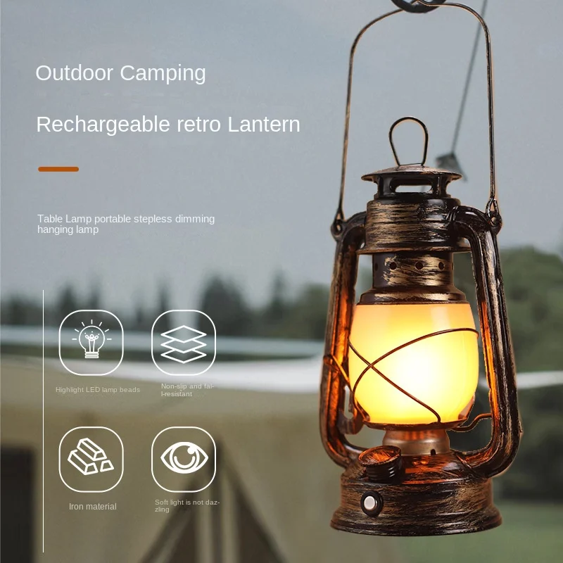 

Outdoor camping lamp camping lamp rechargeable retro horse lamp LED multi-functional camping tent portable horse lamp flame lamp