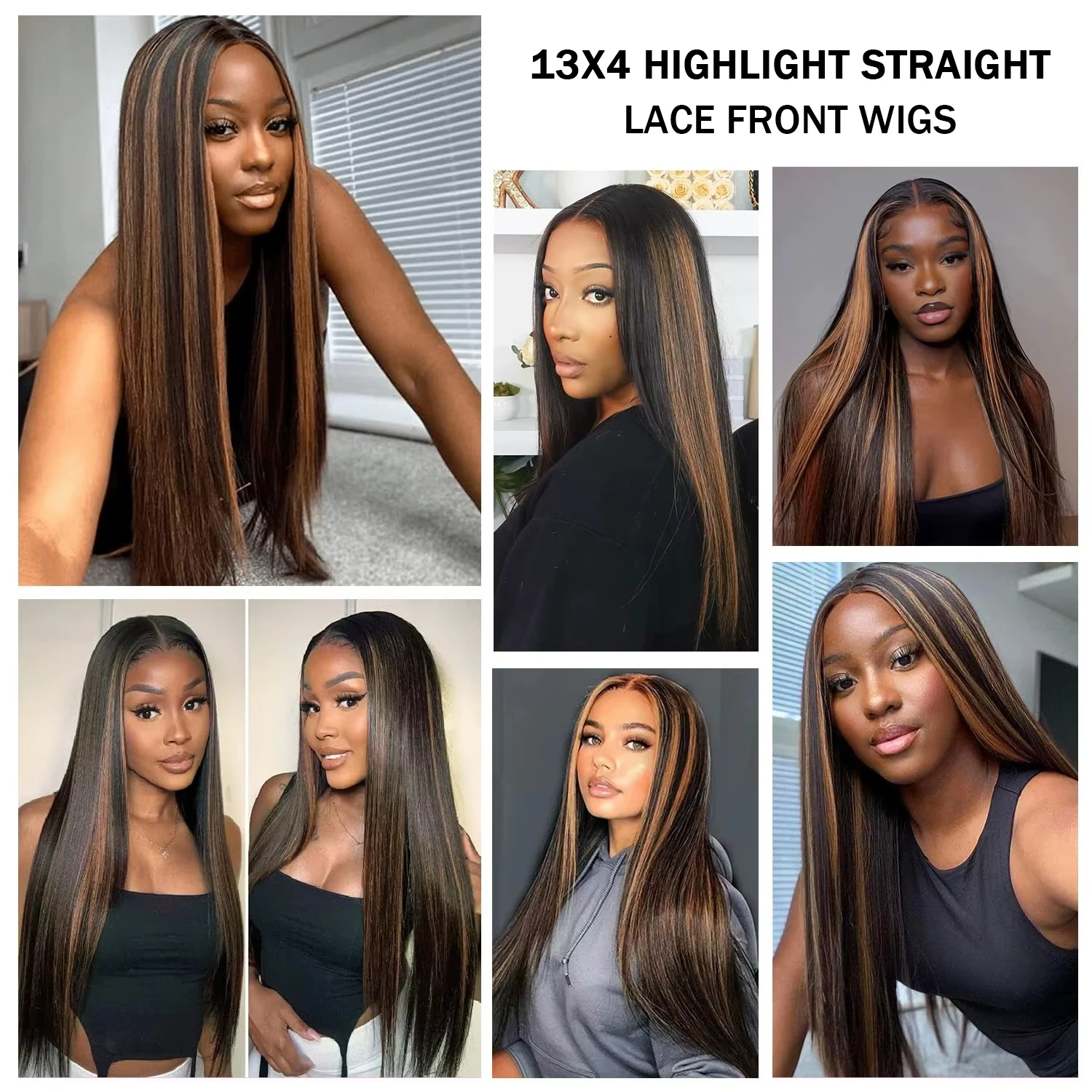 1B/30 Black and Blonde Highlights Bone Straight Human Hair Wigs 4/27 Highlight 13x4 13x6 HD Lace Human Hair Wig 30 36 Inch 6
