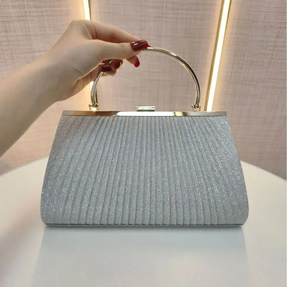 Borsa a Tracolla Elegante da Donna, Borsetta da Sera di Lusso con Glitter, Borsa a Catena Plissettata per Cene Estive - immagine 3
