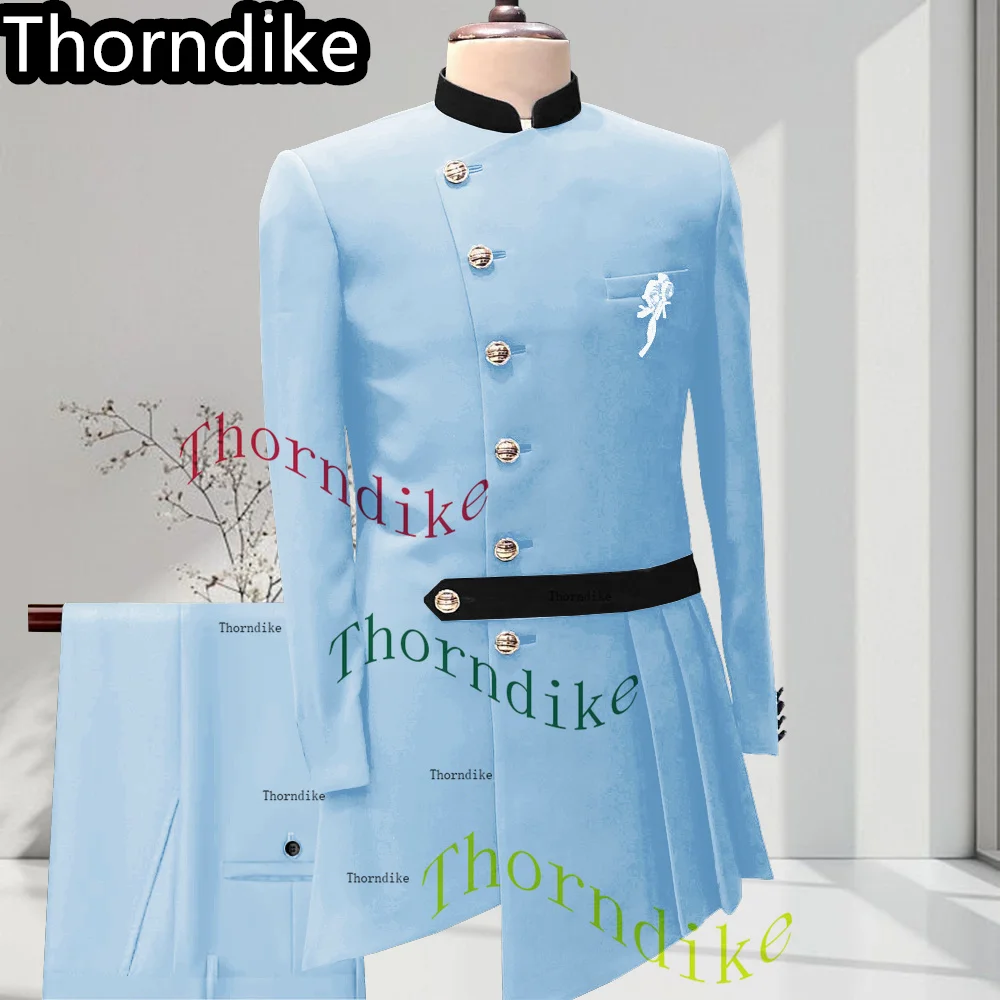 Thorndike Casual Men Suit 2 Pieces Light Blue Affrica Wedding Suits For Men Made Blazer Dress Groom Tuxedo Jacket Pants