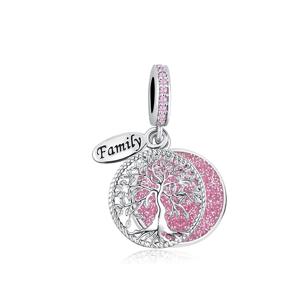 New Pink Heart Family Tree Pendant happy tree Charms house Beads Fit Original Bracelet Accessories 925 Silver Women Jewelry Gift 5