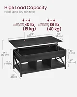 Lift Top Coffee Table, Lift Coffee Table with Storage Shelf for Living Room, OfficeBlack with Wood Grain 2