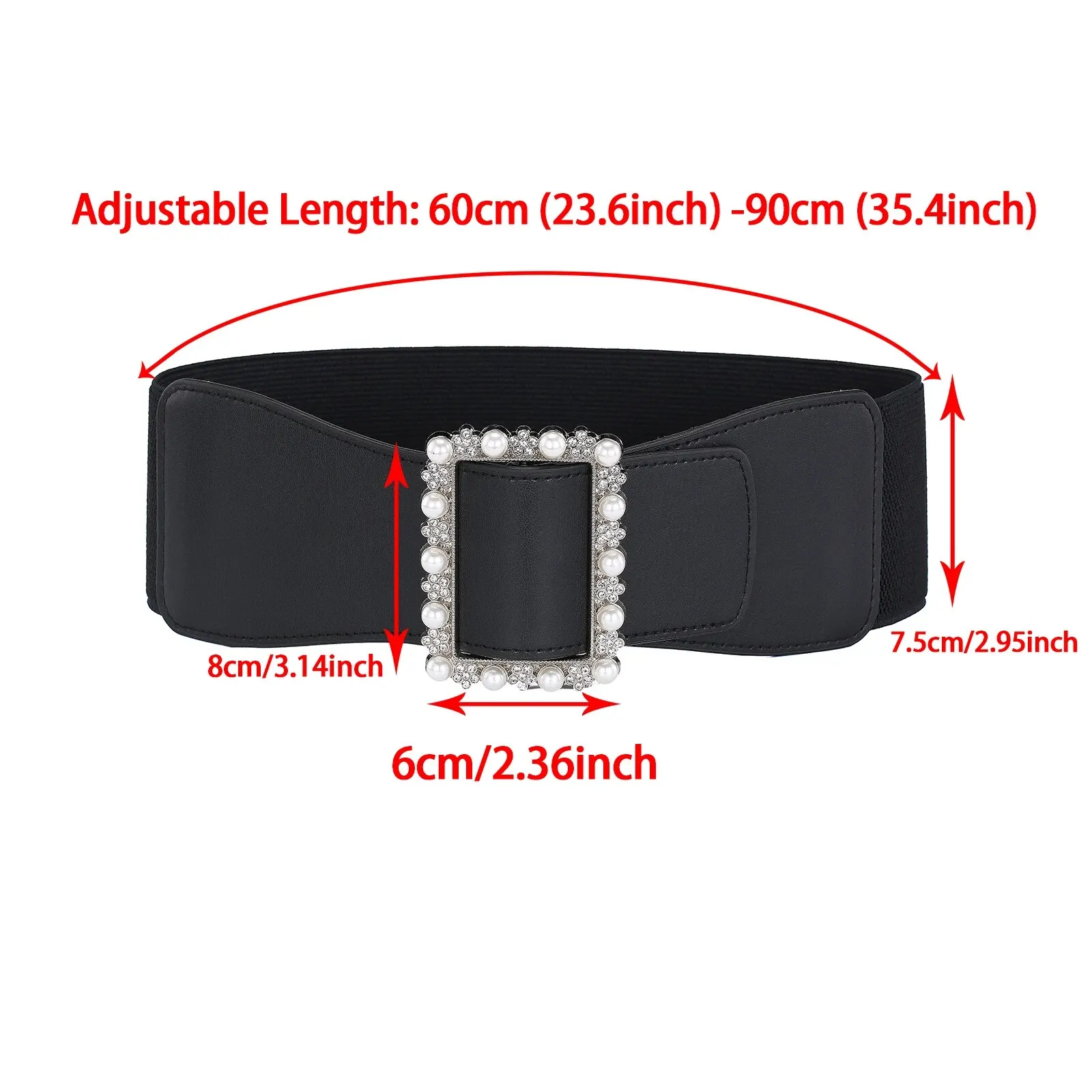 1pc Women's Belt Fashionable Pearl Buckle Shaping Belt Versatile Elastic Elastic Belt Pu Leather Wide Waist Seal With Dress Coat