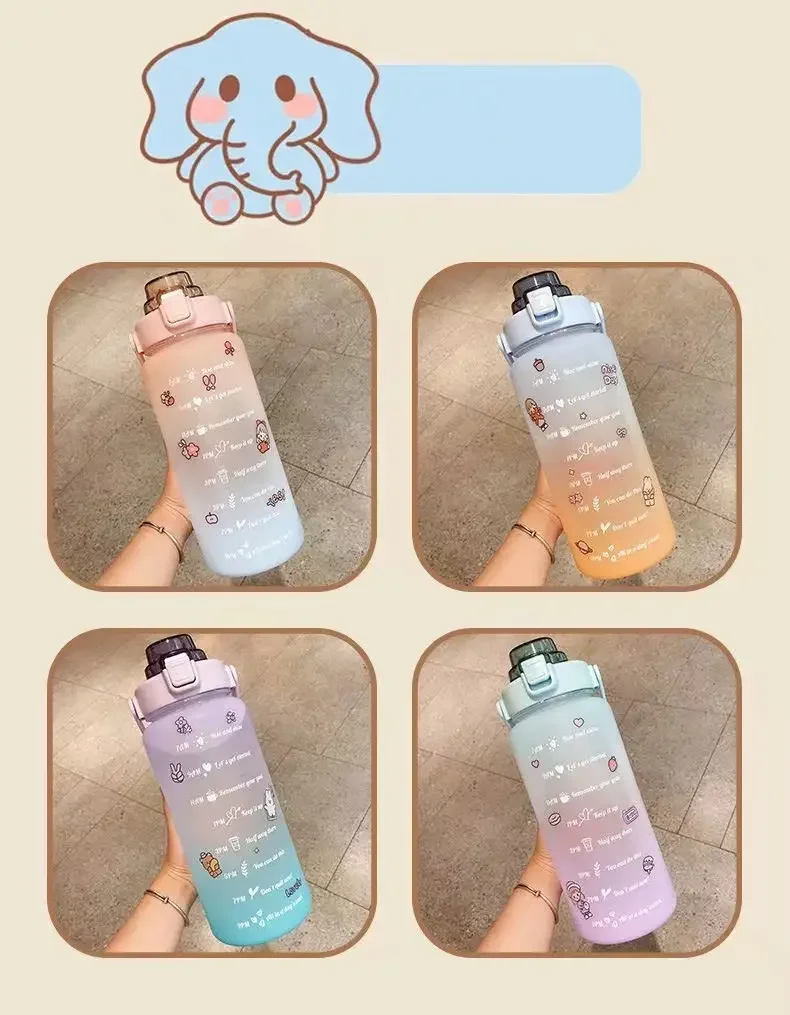 2L Colorful Frosted Water Bottle With Straw And Cute 