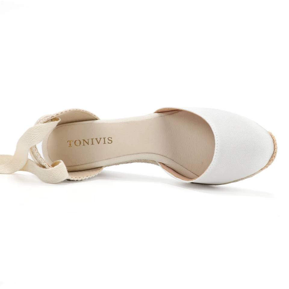 Sandalias De Tacón Abierto Para Mujer, Con Cordones Y Plataforma, Con Correa Al Tobillo, Blanco (Blanco), 37.5 EU