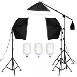 Kit de iluminación continua para estudio fotográfico, Softbox de 3 piezas, 50x70CM, 20W, 45W, 135W, luces con brazo cruzado para fotografía, bombillas fotográficas
