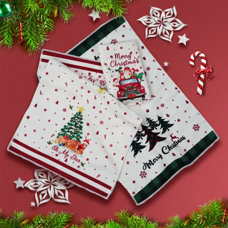 5-pack oblique month three-star Christmas towel, quick drying, absorbent, no fading, no shedding of hair, no shedding of fluff, 3