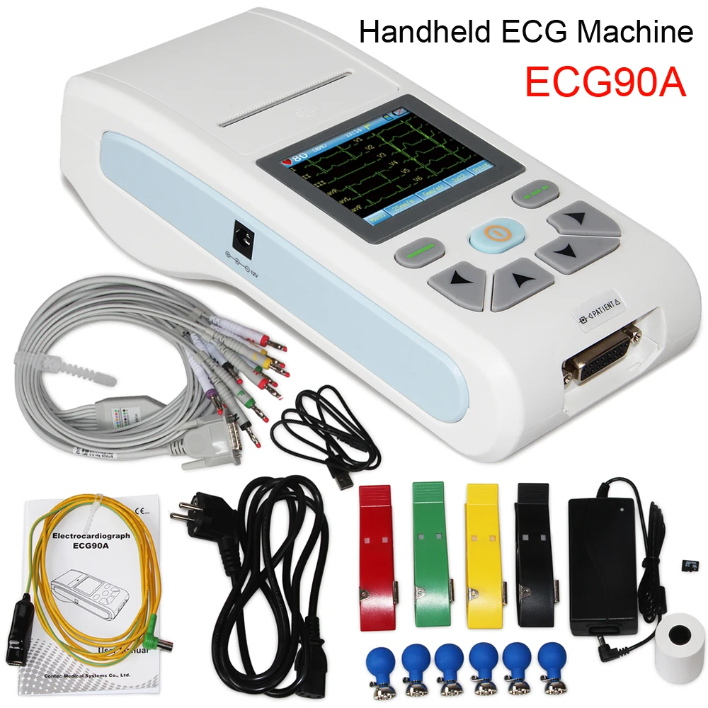 CONTEC ECG90A Touch Screen ECG EKG Machine Electrocardiograph Protable 1 Channel 12 Leads EKG Monitor and PC software Printer