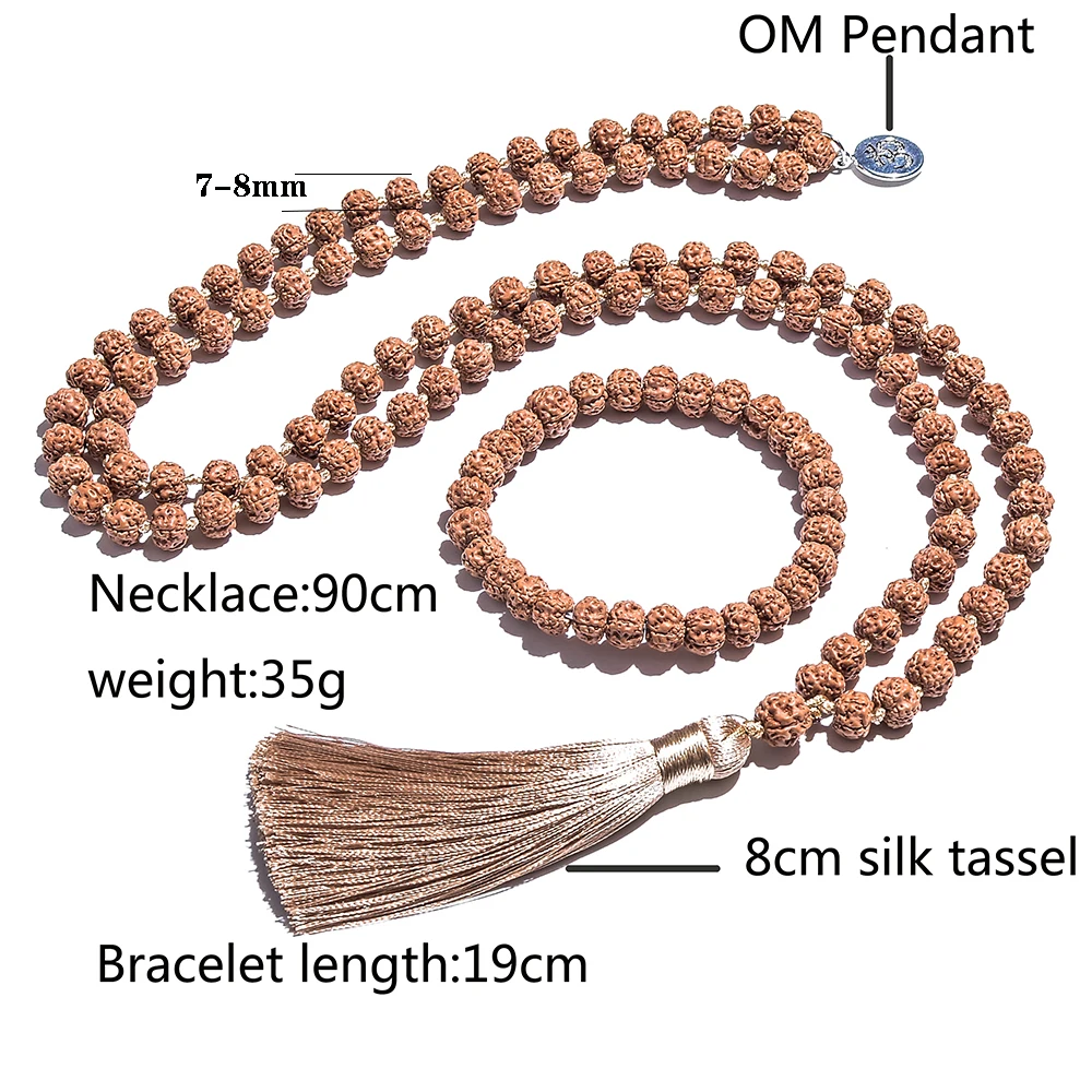 7-8mm Original Rudraksha Beaded Knotted Japamala Necklace Bracelet Set Meditation Yoga Blessing Jewelry 108 Mala Rosary 3