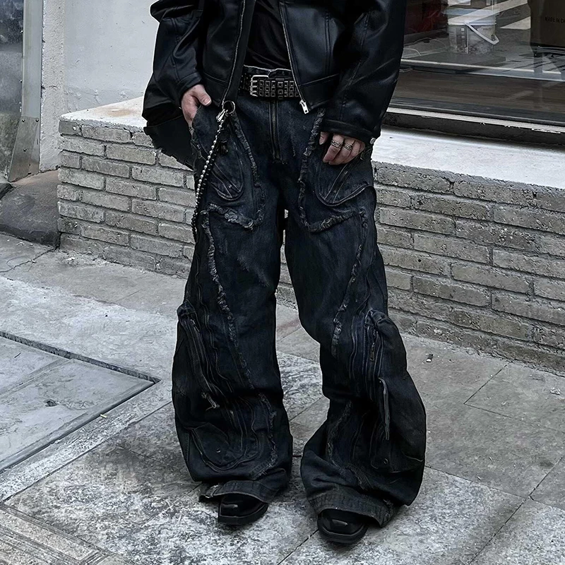 PFNW Niche Design Shaped Deconstructed Stained Straight Jeans Men's High-end Spring Casual Wide Leg Pants Denim Trousers 12C1592 5